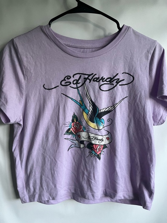 Ed Hardy Tops - Ed Hardy Lavender Crewneck Tee with Black Logo
